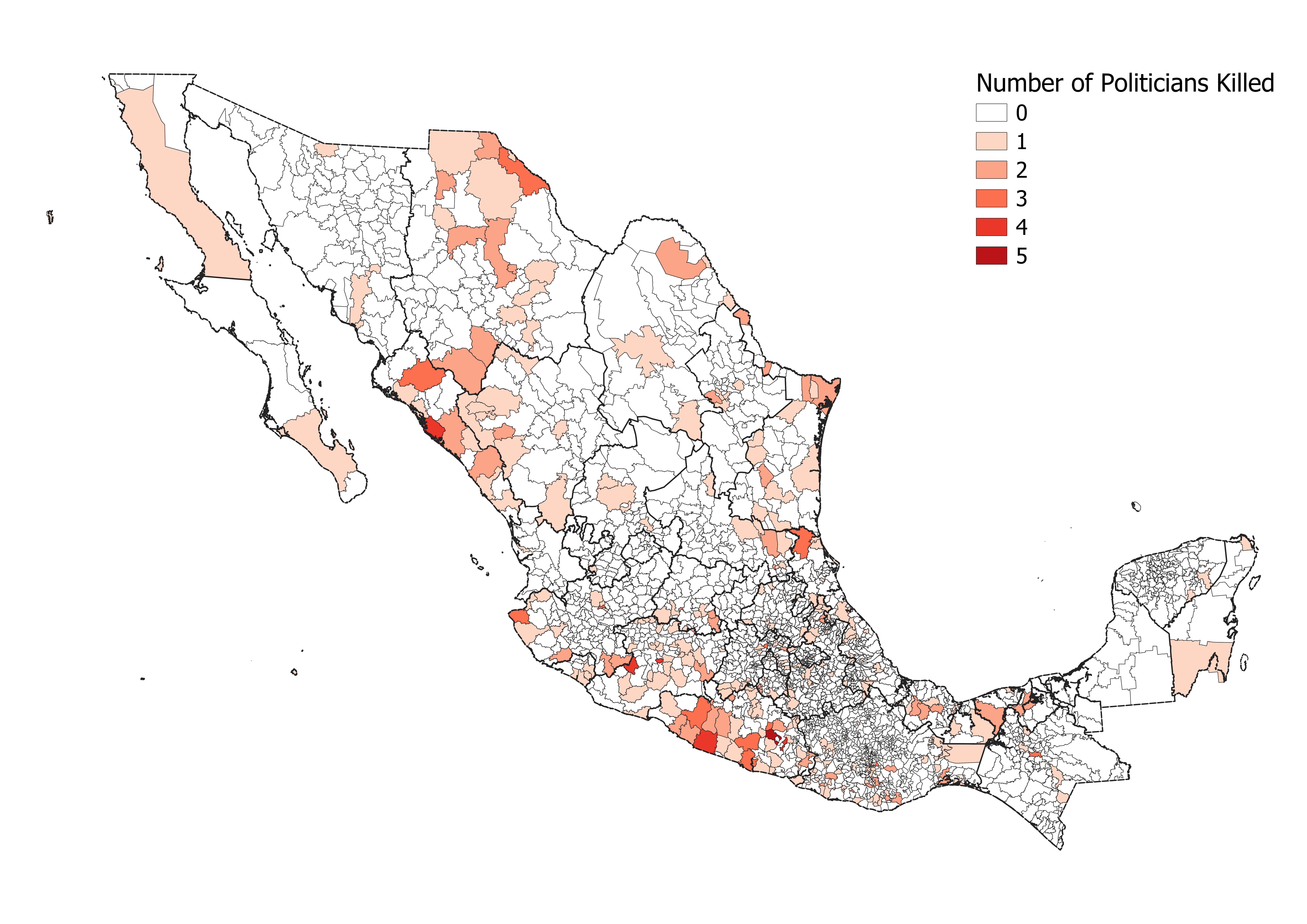 Map assassinateed politicians in Mexico